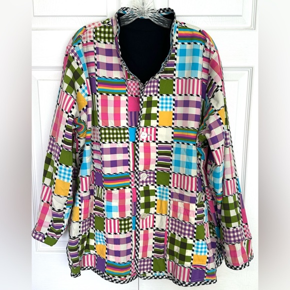 KOOS Of Course! Reversible Patchwork Print & Black Jacket Coat Blazer-Size 1X - Picture 8 of 13